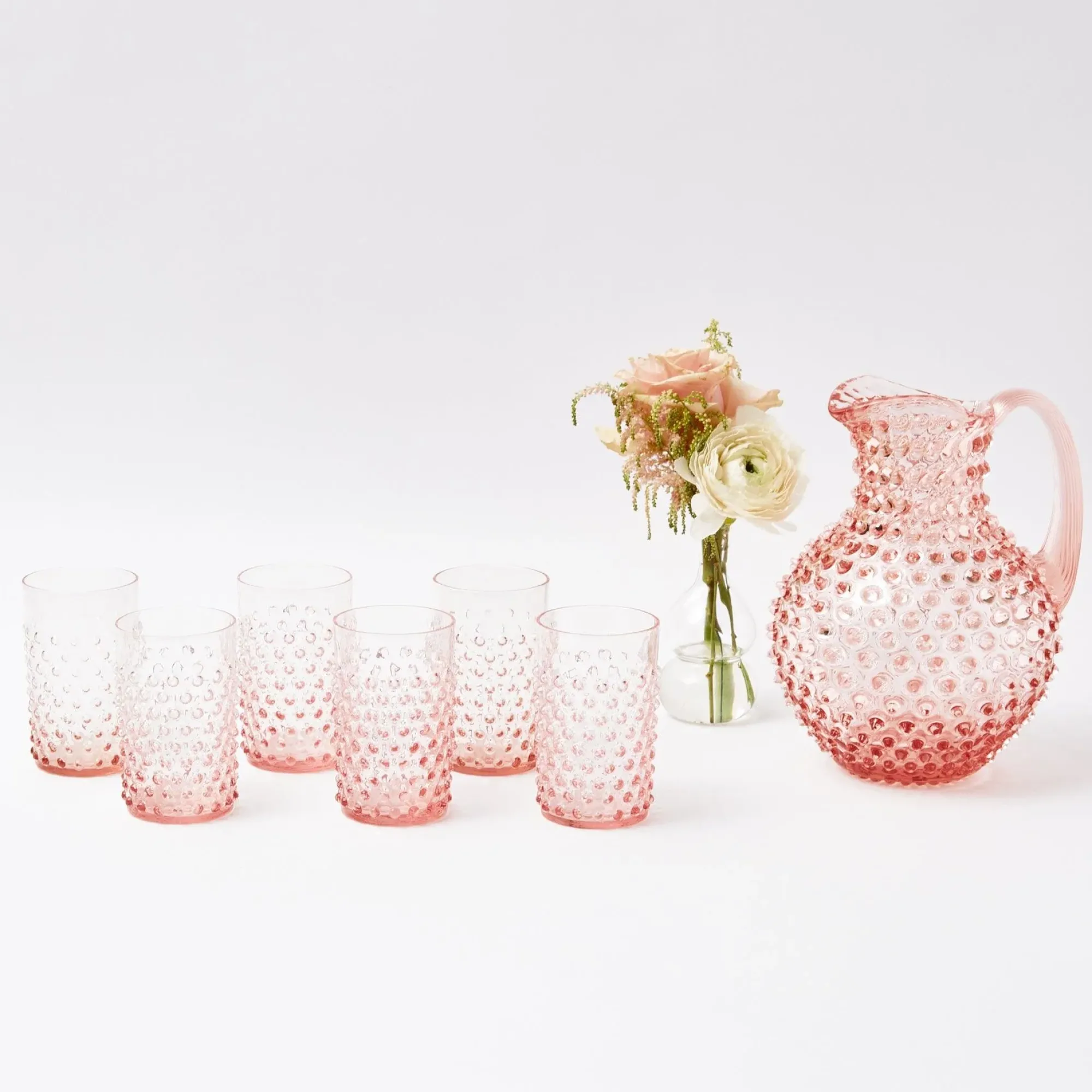 Rose Pink Hobnail Water Glasses & Jug Set|Mrs. Alice Clearance