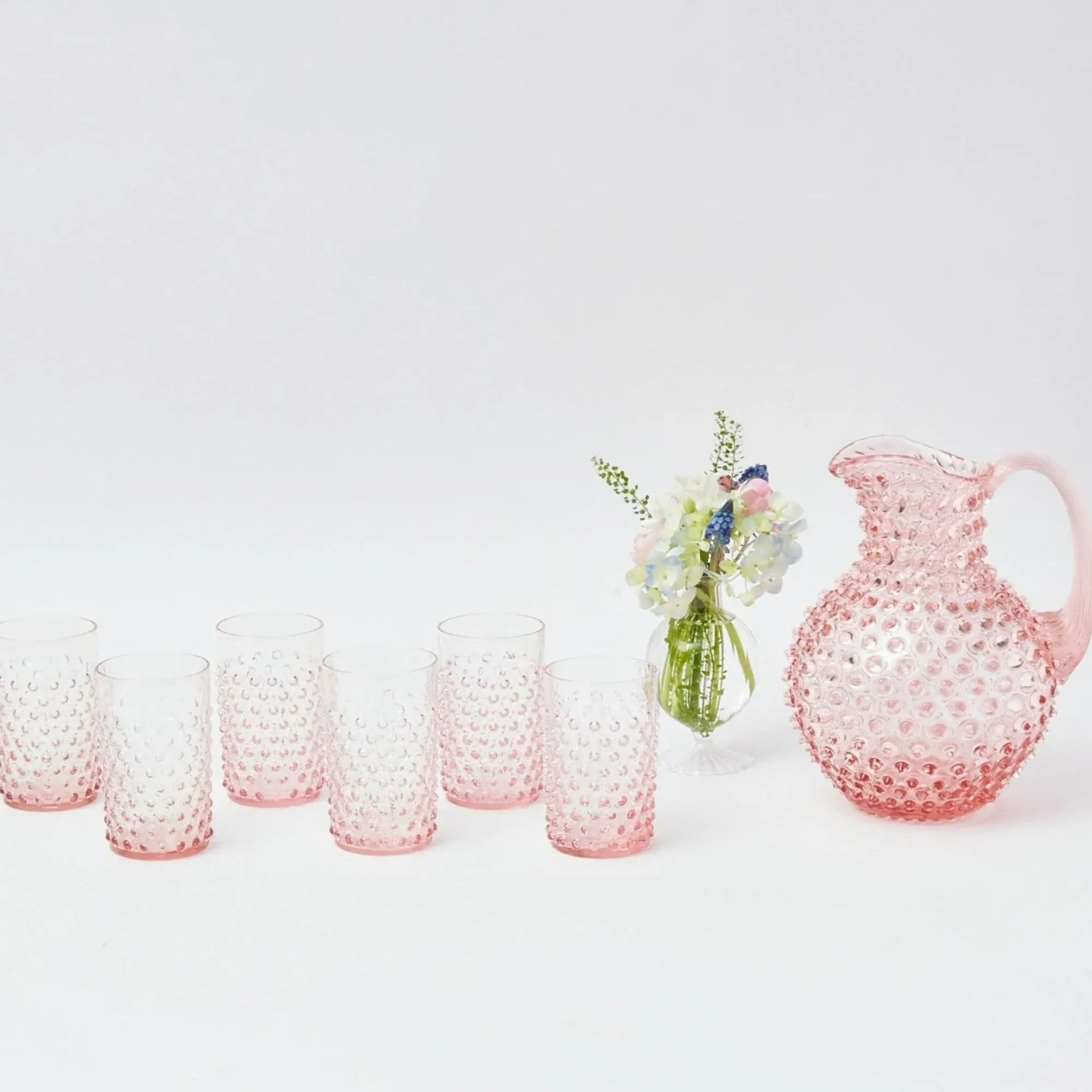Rose Pink Hobnail Water Glasses & Jug Set|Mrs. Alice Clearance