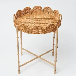 Round Scalloped Rattan Tray With Stand|Mrs. Alice Online