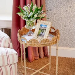 Round Scalloped Rattan Tray With Stand|Mrs. Alice Online