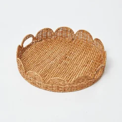 Round Scalloped Rattan Tray With Stand|Mrs. Alice Discount