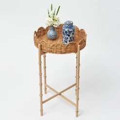 Round Scalloped Rattan Tray With Stand|Mrs. Alice Discount