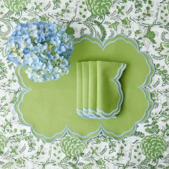 Serena Apple Green With Blue Placemats (Set Of 4)|Mrs. Alice Discount