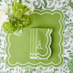 Serena Applique Green Napkins (Set Of 4)|Mrs. Alice