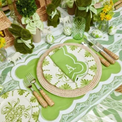 Serena Applique Green Placemats & Napkins (Set Of 4)|Mrs. Alice Best