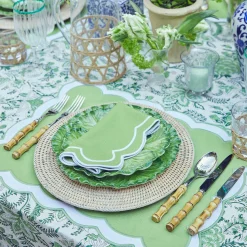 Serena Applique Green Placemats & Napkins (Set Of 4)|Mrs. Alice Best