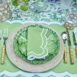 Serena Applique Green Placemats & Napkins (Set Of 4)|Mrs. Alice Best