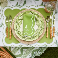 Serena Applique Green Placemats (Set Of 4)|Mrs. Alice Outlet