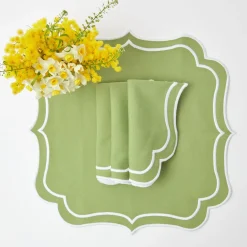 Sylvie Green Embroidered Placemats & Napkins (Set Of 4)|Mrs. Alice Discount