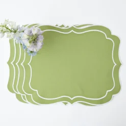 Sylvie Green Embroidered Placemats & Napkins (Set Of 4)|Mrs. Alice Discount