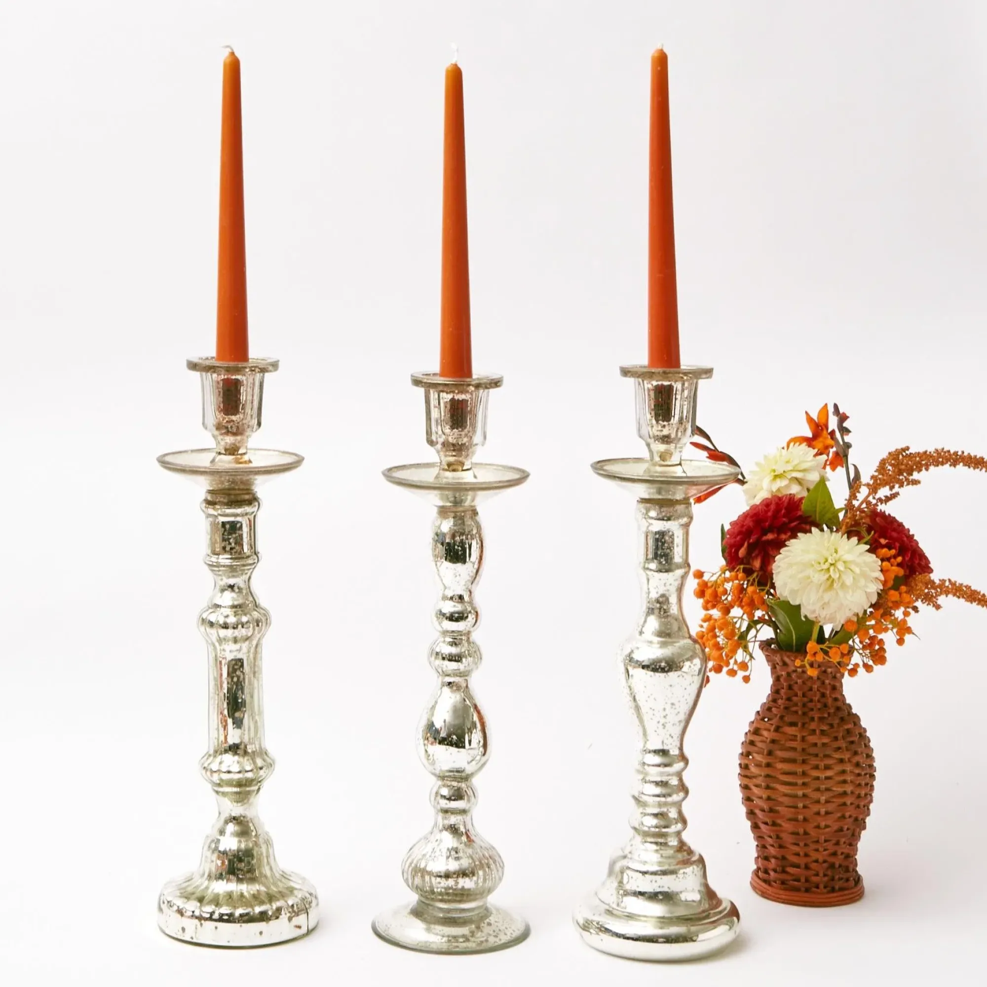 Tall Mercury Glass Candle Holder Trio|Mrs. Alice Outlet