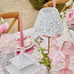 Tall Rechargeable Lamp With White Seagrass Lampshade|Mrs. Alice New