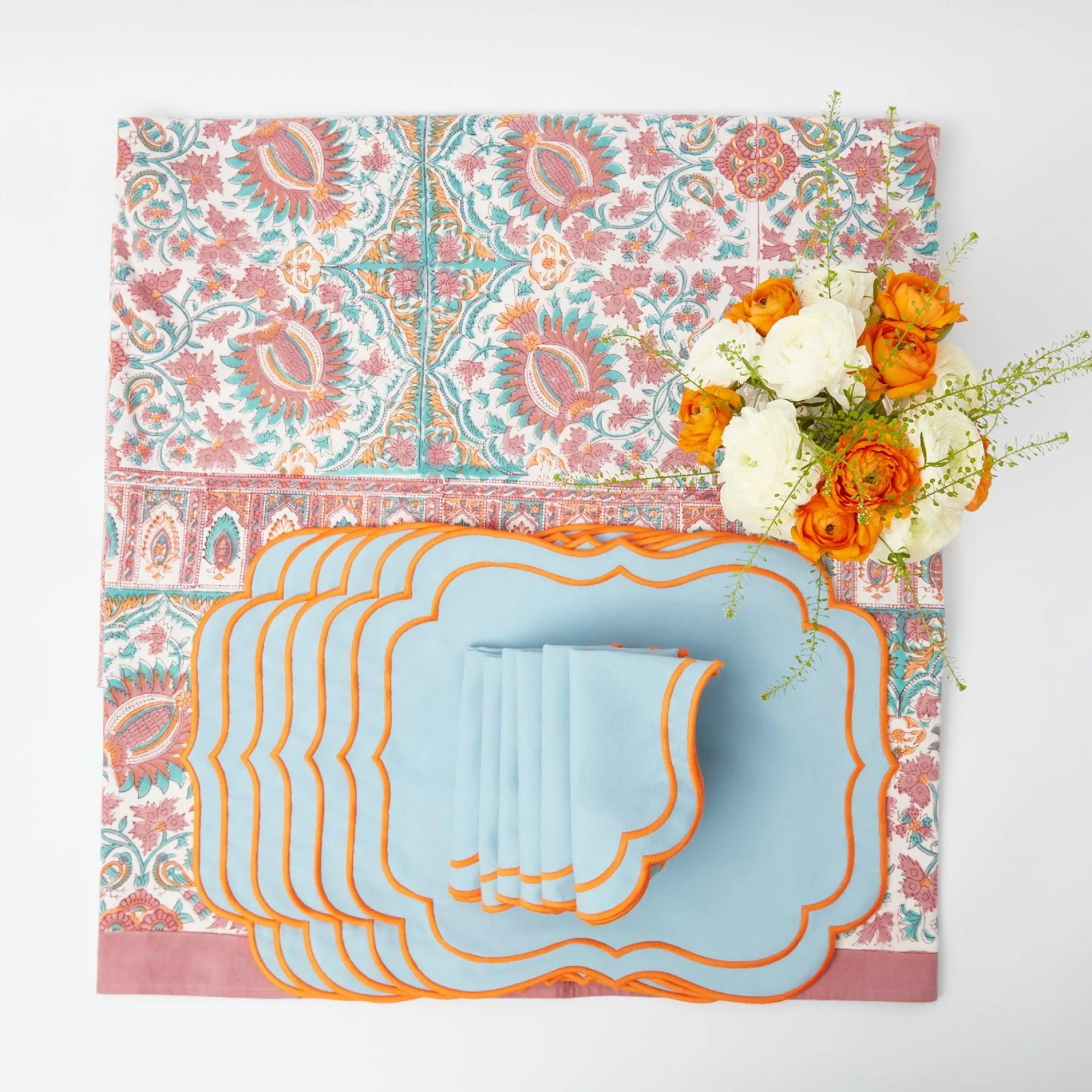 Valentina & Sylvie Blue/Orange Linen Set|Mrs. Alice New