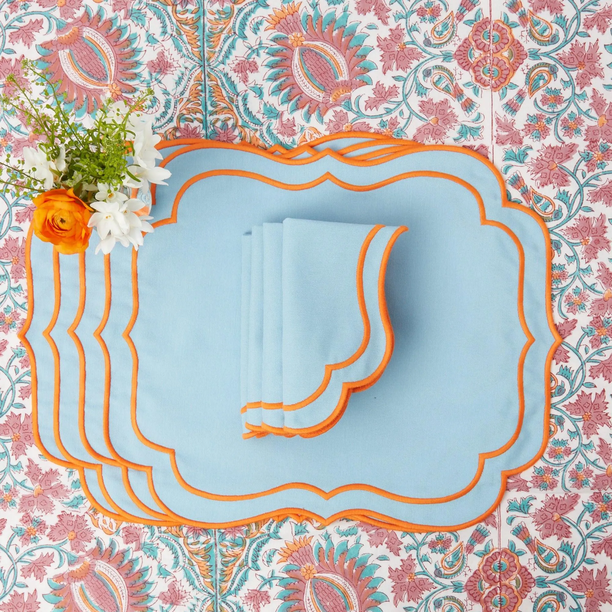 Valentina & Sylvie Blue/Orange Linen Set|Mrs. Alice New