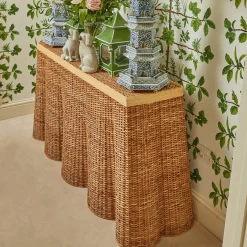 Vivienne Rattan Scalloped Console Table|Mrs. Alice Outlet