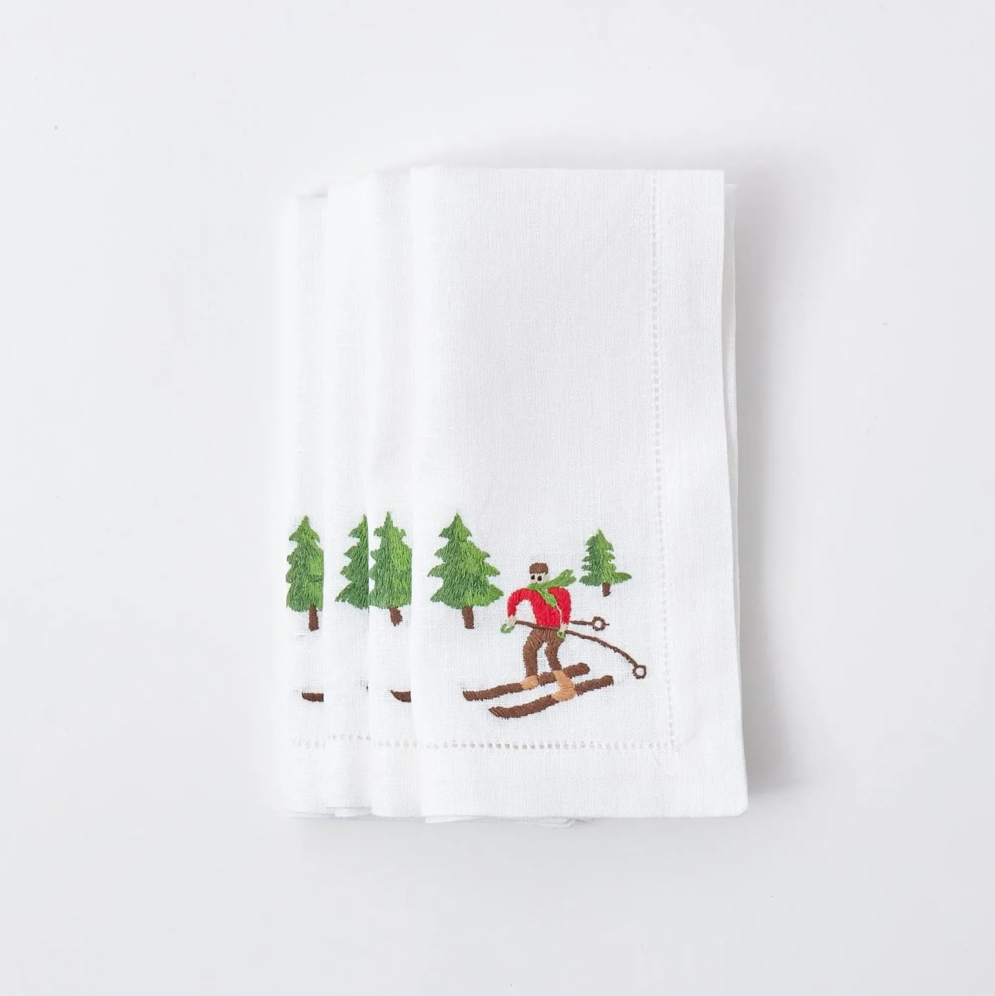 White Embroidered Skier Napkins (Set Of 4)|Mrs. Alice Outlet