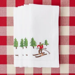 White Embroidered Skier Napkins (Set Of 4)|Mrs. Alice Outlet