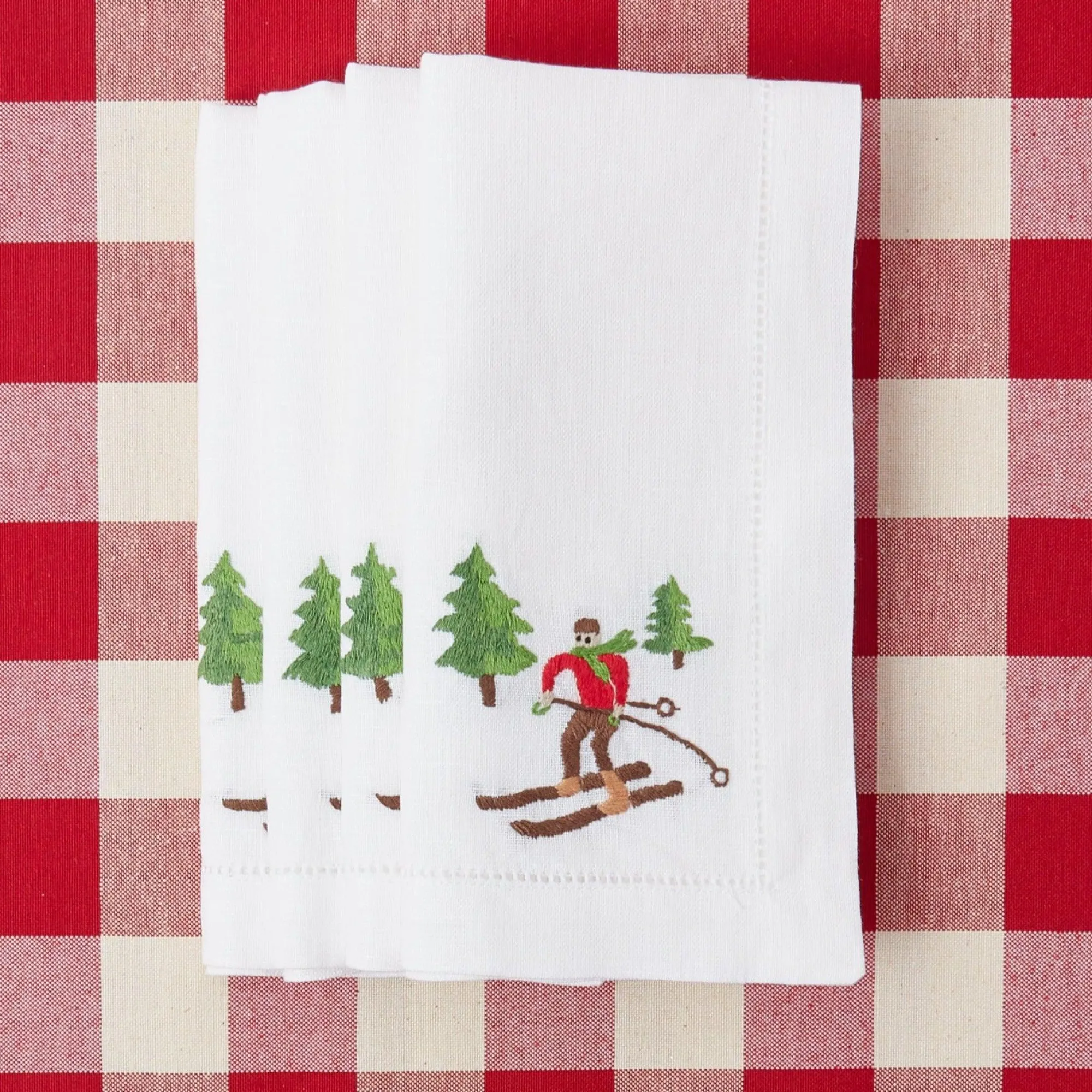 White Embroidered Skier Napkins (Set Of 4)|Mrs. Alice Outlet
