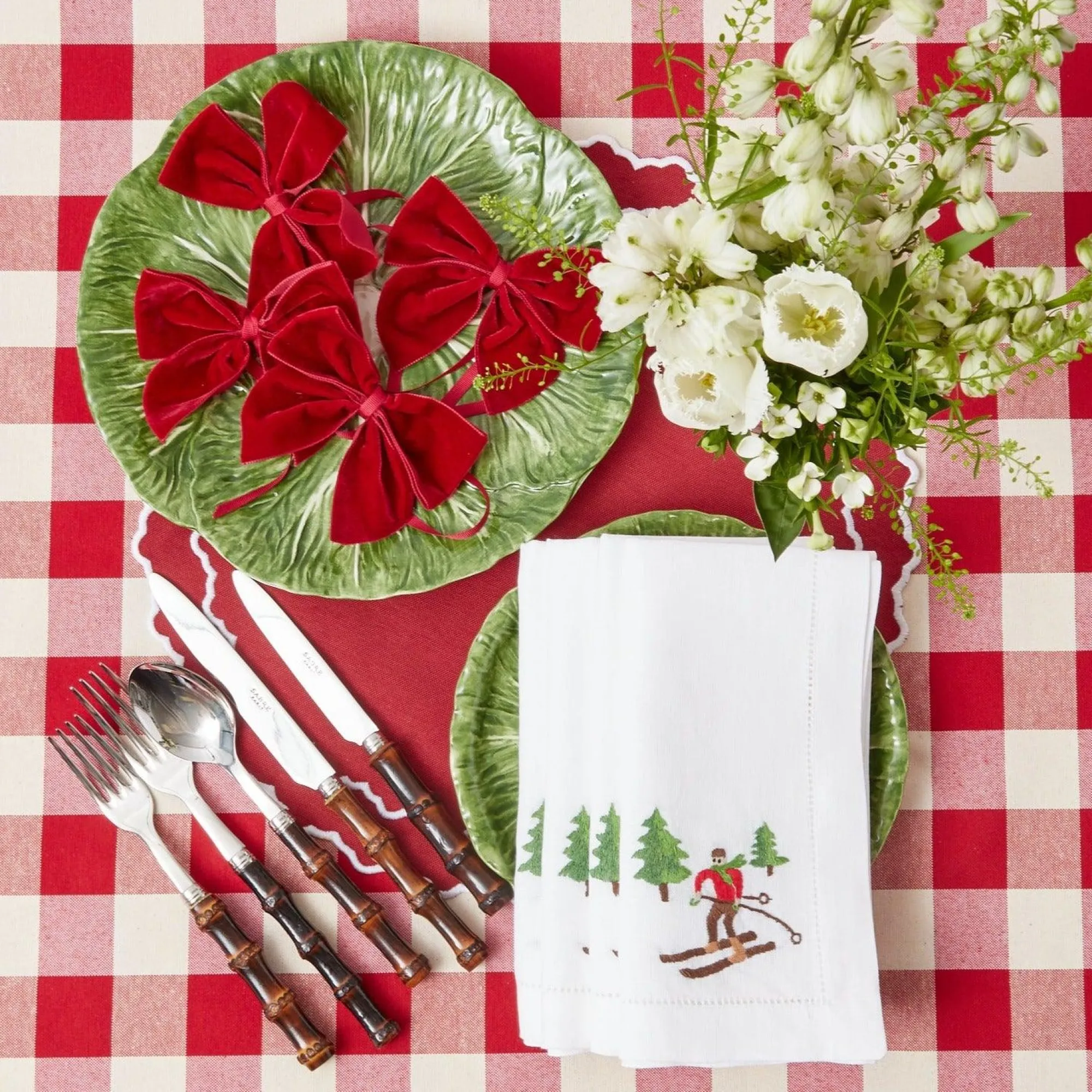 White Embroidered Skier Napkins (Set Of 4)|Mrs. Alice Outlet