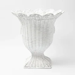 White Liliana Scalloped Rattan Urn|Mrs. Alice Best
