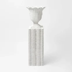 White Liliana Scalloped Rattan Pedestal And Urn|Mrs. Alice Best