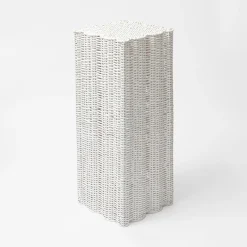 White Liliana Scalloped Rattan Pedestal And Urn|Mrs. Alice Best