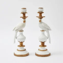 White Parrot Candle Holder (Pair)|Mrs. Alice Sale