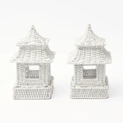 White Rattan Pagoda & Urn Vase Set|Mrs. Alice Discount