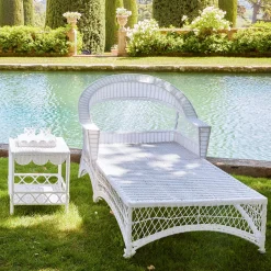 White Rattan Sun Lounger With Blue Ikat Cushion|Mrs. Alice Online