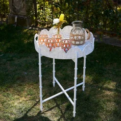 White Round Scalloped Rattan Tray|Mrs. Alice Discount