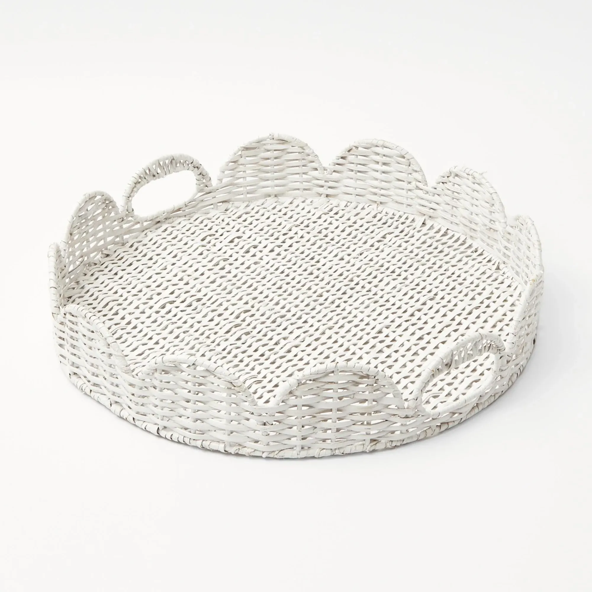 White Round Scalloped Rattan Tray|Mrs. Alice Sale
