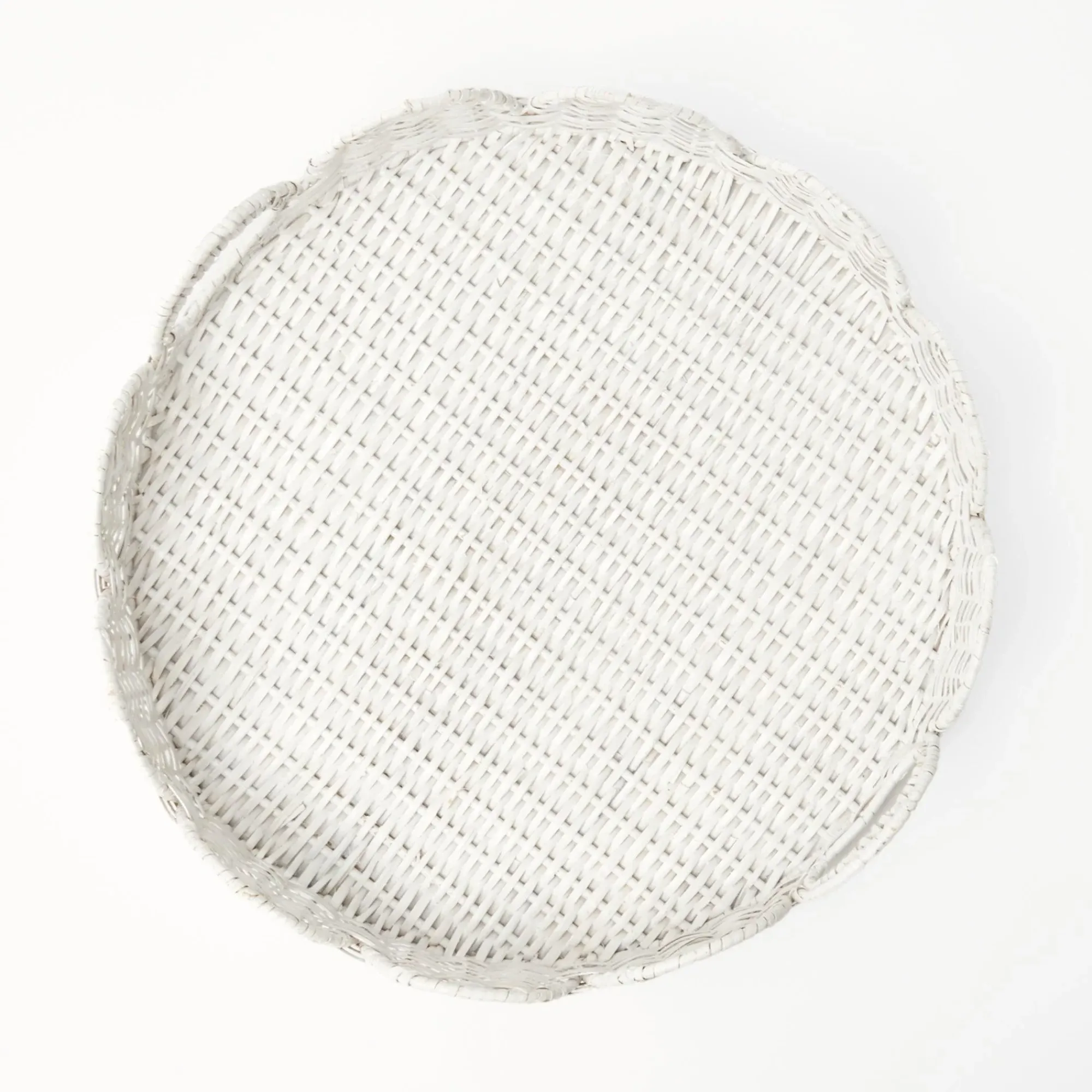 White Round Scalloped Rattan Tray|Mrs. Alice Sale