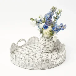 White Round Scalloped Rattan Tray|Mrs. Alice Sale