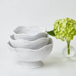 White Scalloped Rattan Bowl (Medium)|Mrs. Alice New