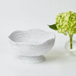 White Scalloped Rattan Bowl (Medium)|Mrs. Alice New