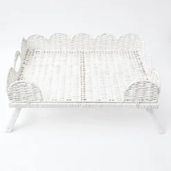 White Scalloped Rattan Breakfast Tray|Mrs. Alice Sale