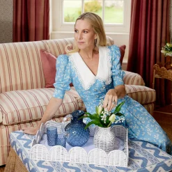 White Scalloped Rattan Breakfast Tray|Mrs. Alice Discount