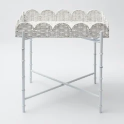 White Scalloped Rattan Tray With Stand|Mrs. Alice Online
