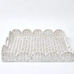 White Scalloped Rattan Tray|Mrs. Alice Hot