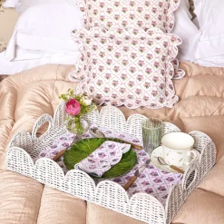 White Scalloped Rattan Tray|Mrs. Alice Hot