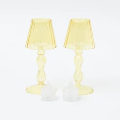 Yellow Glass Lantern Tea Light Holder (Pair) - 18Cm|Mrs. Alice Online