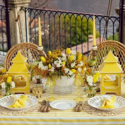 Yellow Glass Lantern Tea Light Holder (Pair) - 18Cm|Mrs. Alice Online