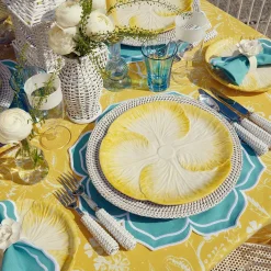 Yellow Melograno & Fleur Turquoise Linen Set|Mrs. Alice Best