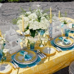 Yellow Melograno & Fleur Turquoise Linen Set|Mrs. Alice Best